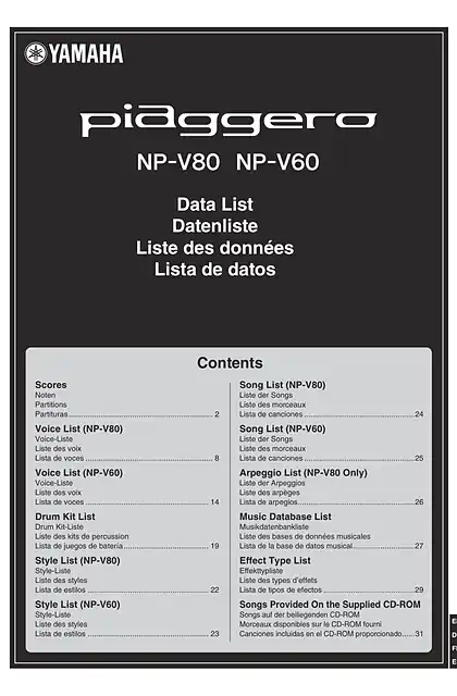 yamaha雅马哈NP-V80_60 Data List